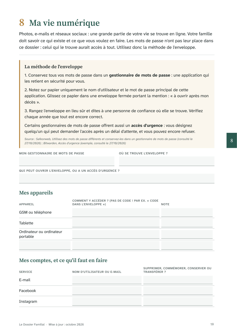 Page 'Ma vie numérique'